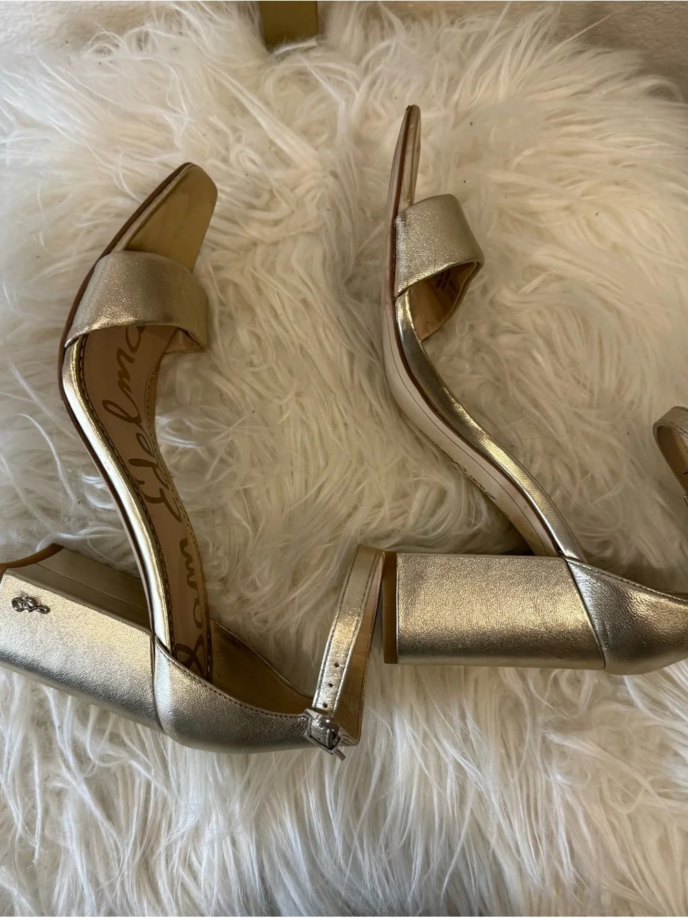 Sam Edelman Metallic Gold Block-Heel Ankle Strap Sandals Size 7.5